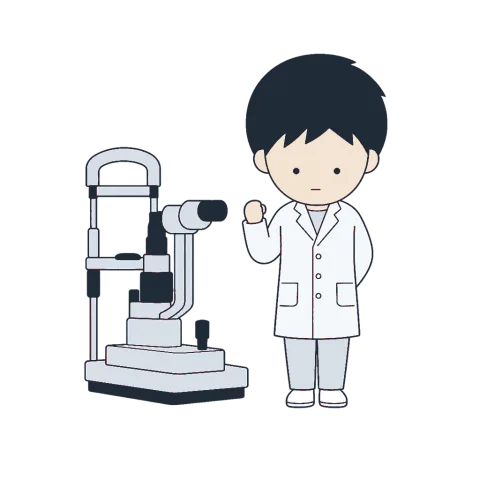 検査機器の前に立つ若手視能訓練士のイメージ